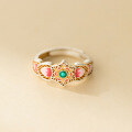 wholesale 999 Silver Palace Style Sweet Design Colorful Enamel Gold-Traced Openwork Baoxiang Flower Lotus Ring R02903-0-2