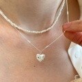 wholesale S925 Sterling Silver Natural Baroque Heart Bow Necklace, Fashion Minimalist Daily Wear Collarbone Chain for Women-0-4