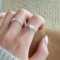 wholesale S925 Sterling Silver Fresh Sweet Ins Style Niche Design Lace Brushed Heart Ring R02459-S925 silver ring lace style>Adjustable opening