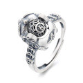 wholesale S925 sterling silver vintage oxidized rotating embroidered ball auspicious Pixiu ring creative ethnic style index finger ring-0-4
