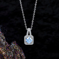 Sterling Silver Classic Moissanite Micro-Set Square Pendant Necklace-0-1
