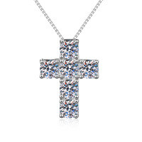 S925 Silver 3ct Cross Necklace with Moissanite, Chic Collarbone Chain-High carbon stone (box chain)  925 silver