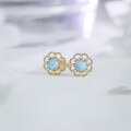 wholesale S925 Hollow-Out Floral Natural Larimar + White Zircon Light Luxury Niche Design New Set-0-0
