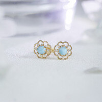 wholesale S925 Hollow-Out Floral Natural Larimar + White Zircon Light Luxury Niche Design New Set-Sea Stone Earrings 925 Silver