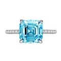 wholesale 925 Silver New Style 9*9 High Carbon Diamond Simulated Aquamarine Diamond Ring Wedding Engagement Ring-0-4