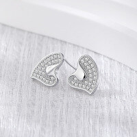 wholesale 925 Sterling Silver Asymmetric Diamond-Encrusted Heart Stud Earrings for Women, European and American Minimalist Niche Design Sweet Full Diamond Heart-shaped Ear Accessories-Platinum-with plastic earplugs 925 silver