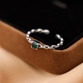 wholesale Metal: 925 Sterling Silver Tide Xiao Bai Small Sugar Cube Ring Women New Trendy Green Retro Adjustable Square Index Finger Ring-0-1