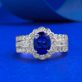 wholesale 925 Sterling Silver New Jewelry French-Style Bezel-Set Simulated Sapphire 6*8 Oval Romantic Fashion Ring-0-2