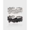 wholesale S925 Sterling Silver 757 Original Niche Design Cold Minimalist Irregular Textured Open Ring for Women-0-0