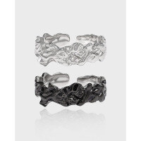 wholesale S925 Sterling Silver 757 Original Niche Design Cold Minimalist Irregular Textured Open Ring for Women-Platinum [No. 14/Adjustable] Opening adjustable