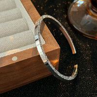 wholesale S925 Sterling Silver Crushed Ice Heart Bracelet for Women, CNC Crafted, Niche Fashion Minimalist Star Bangle, Versatile-Star model (silver)