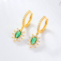 wholesale 925 Sterling Silver French Retro Green Zircon Inlaid Diamond Ear Hoop Earrings for Women, Cross-Border Special Supply Jewelry Wholesale-0-2