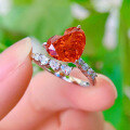 wholesale Sterling silver throughout, Mu Jing Jewelry's new Padparadscha-colored high-carbon diamond ring features an 8*10 heart-shaped women's ring-0-3