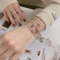 wholesale S925 Silver Wholesale Korean Fashion Double Layer Leaf Surface Geometric Chain Flower Bracelet for Women-0-3