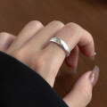 wholesale S925 Sterling Silver Frosted Moon Star Ring, Ethereal and Minimalist Design Sense Hand Accessory R01737-0-1