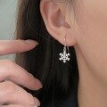 wholesale Metal material: S999 Sterling Silver Snowflake ear hooks for women,, minimalist and fashionable, high-end earrings, Korean style-0-0