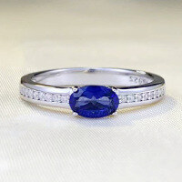 wholesale S925 Sterling Silver New 4*6mm Sapphire Oval Ring for Women, Exquisite and Versatile Style-R776 Blue Diamond No. 8