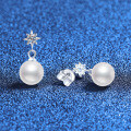 Sterling Silver Moissanite Shell Pearl Stud Earrings, New Fashion Luxury Wholesale-0-0