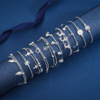 wholesale S925 Silver Wholesale Korean Fashion Double Layer Leaf Surface Geometric Chain Flower Bracelet for Women-xb1073-white gold hollow