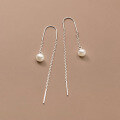 wholesale S925 silver, Korean-style long pearl ear thread for women, sweet and elegant summer minimalist earrings M02098-0-0