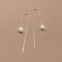 wholesale S925 silver, Korean-style long pearl ear thread for women, sweet and elegant summer minimalist earrings M02098-S925 silver pair 925 silver