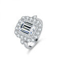 S925 Silver 3ct Emerald-Cut Moissanite Ring, Women's Elaborate Setting-0-4