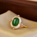wholesale Vintage gold-plated oval ruby and sapphire ring for women, high-end luxury versatile openable emerald ring-0-0