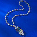 wholesale Metal: 925 Silver, Style: New 43cm European and American Luxury Necklace with 15*15 Royal Blue Square Pendant-0-3