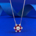 wholesale S925 Sterling Silver with Red and Green Gemstones Sunflower One-Carat Diamond Necklace, Luxury Floral Pendant for Women-0-5