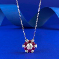 wholesale S925 Sterling Silver with Red and Green Gemstones Sunflower One-Carat Diamond Necklace, Luxury Floral Pendant for Women-N231 Red Diamond 925 Silver