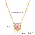wholesale 925 Silver Jewelry Set Exquisite High-End Versatile Necklace for Women Square Pink Zircon Pendant European-American Necklace-0-5
