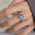 wholesale S925 Sterling Silver 8*8mm Royal Blue Square High-Carbon Diamond Ring Simulated Diamond Ring for Women-0-2