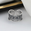 wholesale S925 Sterling Silver Retro Matte Wide Openwork Six-Syllable Mantra Heart Sutra Ethnic Style Unisex Adjustable Ring-0-2