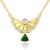 wholesale 925 Sterling Silver Jewelry, High-End and Niche Malachite Necklace for Women, Versatile and Exquisite Fan-Shaped Collarbone Chain Wholesale-Gold 925 silver