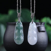 wholesale 925 Silver Wholesale Vintage Style Certified Ice Glutinous Type A Jadeite Bean Pendant Necklace Natural Jade Pendant-Green version (without chain)