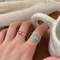 wholesale 925 Sterling Silver Enamel Heart Bow Adjustable Ring Women's Korean New Ins Trendy Versatile Statement Ring-0-8