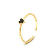 wholesale S925 Sterling Silver Women's Versatile Simple Small Love Heart Colored Zircon Ring, Adjustable Open Band-K1430-Black Zirconium Gold Opening adjustable