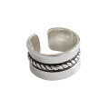 wholesale S925 Sterling Silver AR1418 Korean-style Vintage Distressed Wide-band Twisted Ring for Women, a Stylish Silver Band-0-4