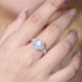 wholesale S925 Sterling Silver Light Luxury Natural Cream Blue Moonstone Ring 25 Carats, Fairy Style for Women-0-1