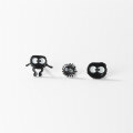 wholesale S925 silver black ear studs, Korean style cute and fresh minimalist cartoon little soot ball earrings M01397-0-0