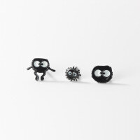 wholesale S925 silver black ear studs, Korean style cute and fresh minimalist cartoon little soot ball earrings M01397-S925 silver long-legged briquettes 925 silver