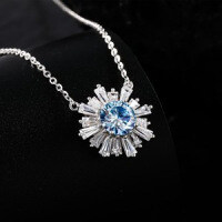 Sterling Silver Moissanite Sunflower Daisy Choker Necklace-S925 sterling silver + 1-carat royal blue moissanite