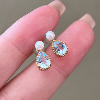 wholesale S925 Sterling Silver Red Elk Women's Ins Style Aqua Zircon Teardrop Earrings Sweet Fresh and Delicate Elegant Casual and Versatile-BE0015-Gold 925 Silver