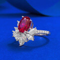 wholesale S925 Silver Synthetic Ruby Ring, Oval 7*9 Ice Flower Design, High-End New Women's Style Ring-0-1