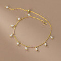 wholesale S925 Silver Pearl Tassel Anklet Korean Style Minimalist Fresh and Elegant Adjustable Foot Jewelry S4755-0-0