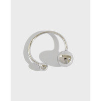 wholesale S925 Sterling Silver CHIC Style Minimalist Line Design with Small and Large Spheres Ring for Women, JA054 Japan and Korea Edition-White gold Adjustable opening