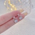 wholesale S925 Sterling Silver Geometric Zircon Earrings Korean Style New Fashion Cross Fishtail Set with Diamonds Luxury Versatile Stud Earrings for Women-0-0