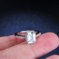Sterling Silver Geometric Emerald-Cut Moissanite Engagement Ring-0-2