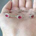 wholesale S925 Silver Jewelry New Year Ruby Ribbon Tourmaline Elastic Bangle Palace Style Festive Bracelet-0-0