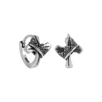 wholesale S925 Sterling Silver Cross Crown Vintage Style Ear Studs with Unique Distressed Design-Vintage Silver 925 Silver